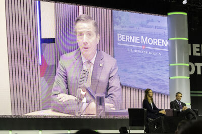  Ohio Sen. Bernie Moreno appears via video during a fireside chat Thursday, Jan. 15, 2026, at the Detroit Auto Show. 