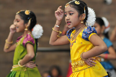  The Hindu Temple Rhythm Dancers. perform to the music of "We Shall Overcome." 