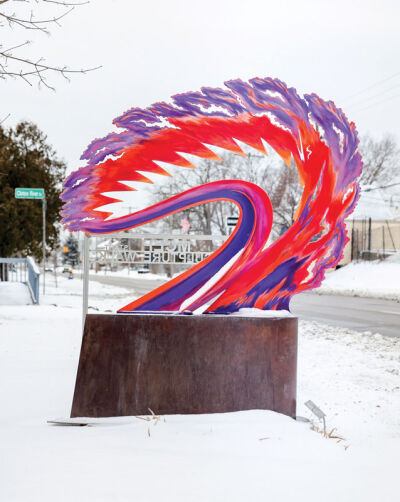  “Fire Bush” by Robert Garcia sits outside of the Macomb Cultural and Economic Partnership’s 92 Northbound Gratiot Ave. office, marking the start of the MCEP’s Sculpture Walk.  
