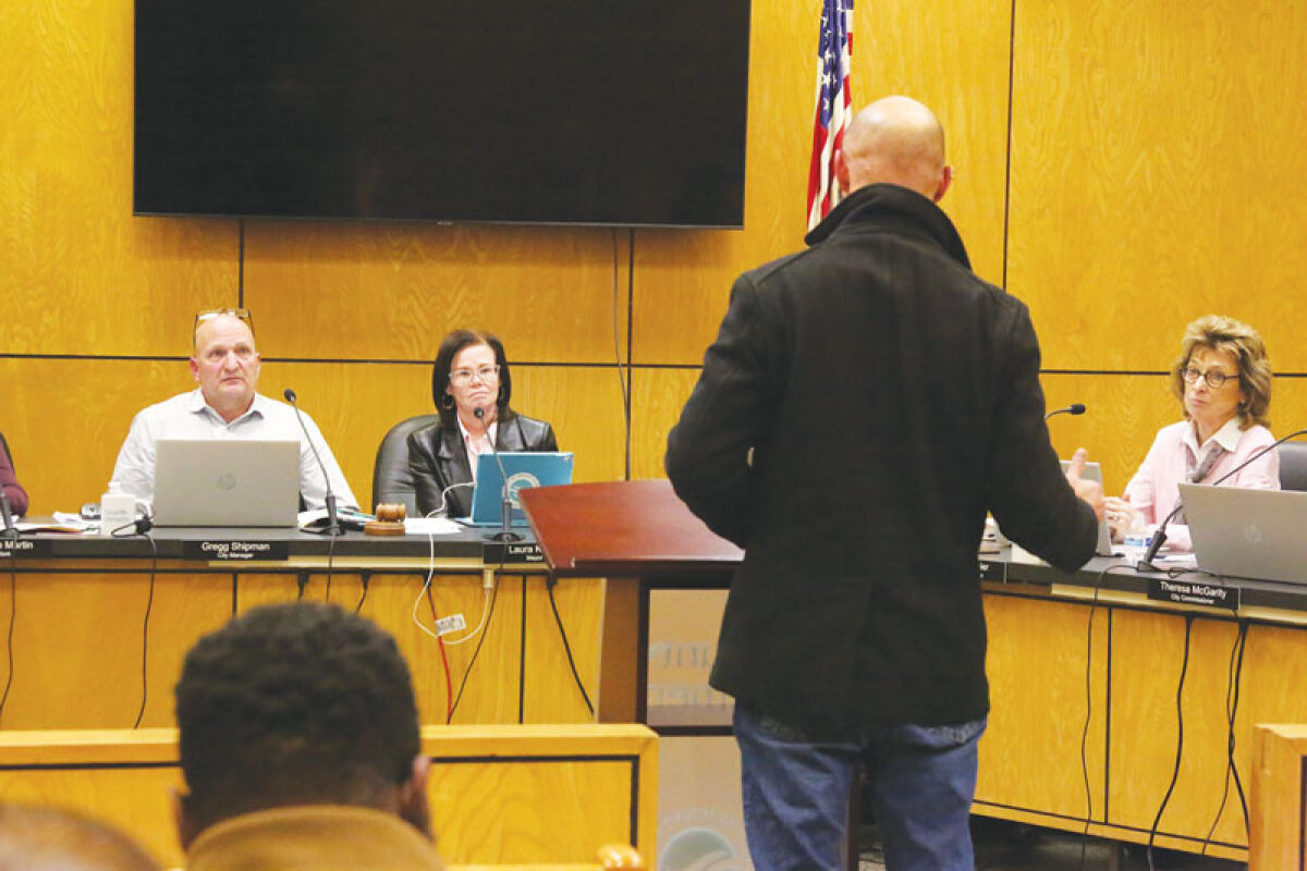  Anton Art Center Executive Director Matt Mathews speaks to the Mount Clemens City Commission about the center’s amended lease agreement and elevator repairs at the commission’s Jan. 20 meeting. 
