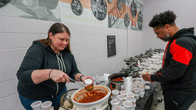  Center Line High School Athletic Director Ajani Ali, right, was the first-place winner in the Center Line Moms and Dads&rsquo; Club held on Jan. 24. In second place was Moms and Dads&rsquo; Club Secretary Stacey Masch, left.  