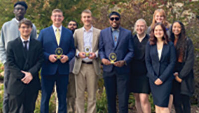  The Northwood University mock trial team includes DeLorean Ishmon, of Eastpointe, pictured in the center wearing sunglasses and holding an award, as well as and Miah Keller, far right, of Mount Clemens. Keller is a L’Anse Creuse High School graduate and Ishmon graduated from Lakeview High School. 