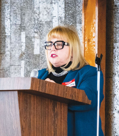  Judge Kathleen Galen, of the 38th District Court, talks about challenges at the court during the annual State of the City address Feb. 2 at Lutheran Fraternities of America No. 57 in Eastpointe. 