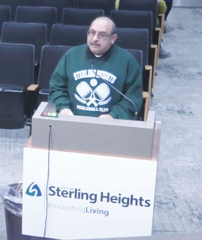  Manny Gonzales shares the concerns of senior pickleball players at the Feb. 3 Sterling Heights City Council meeting. 