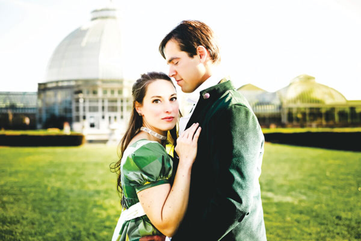  Danielle Patterson and Robby Mullinger star as Lizzy Bennet and Mr. Darcy in Grosse Pointe Theatre’s production of “Pride and Prejudice.” 