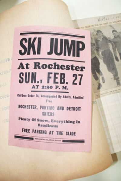  A scrapbook believed to have been created by Red Wings member George Dunlop or his wife, Marion, included information about the ski jump. 