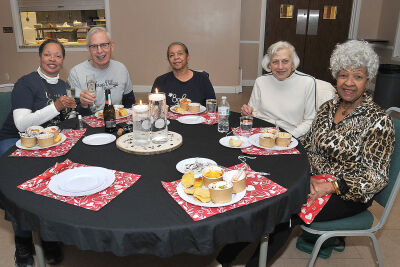  From left, Karen Thompson, Mark Germaine, Rachel Ivey, Marilyn Greening and Loretta DeLoach enjoy a chili dinner together at the Lathrup Village City Hall on Feb. 12. 