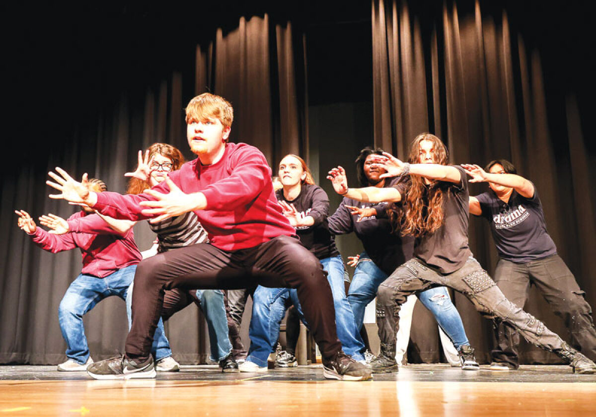  At a rehearsal Feb. 12, Preston Blaze, front and center, plays the titular demon in Hazel Park Drama’s upcoming spring musical, “Beetlejuice Jr.” Show dates are March 6-7 at Hazel Park Junior High School, a different venue than usual. 