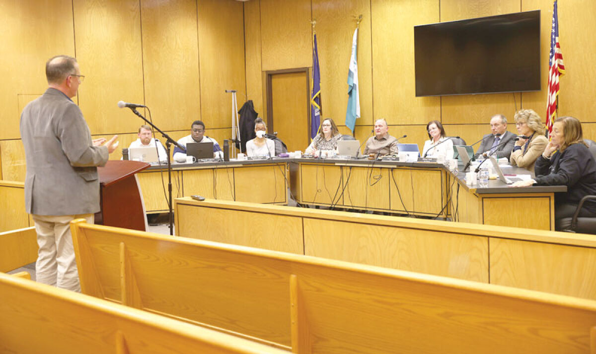  Michael Malone of Partners in Architecture speaks at the Mount Clemens City Commissioners meeting. Commissioners approved Partners in Architecture as the architect of the 20 South Main Street City Hall/fire station renovations.  