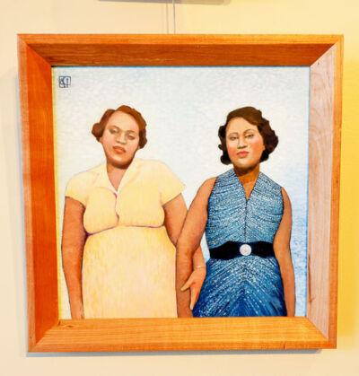   In the piece “Lina and Celeste,” Alessandra Lipman draws inspiration from the vintage photographs she collects, and the relationship expressed between the two women.  