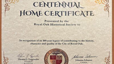  Royal Oak Historical Society recognizing 100-year-old homes 