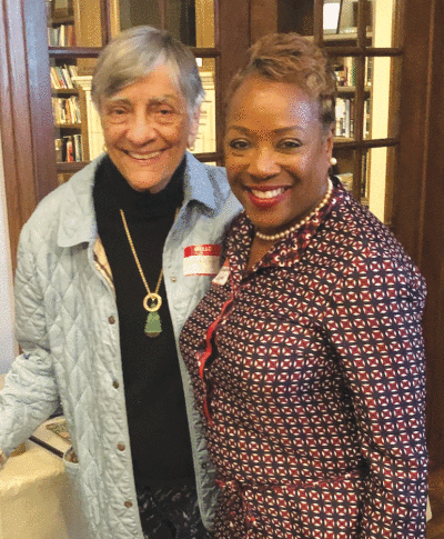  At right, Grosse Pointe Farms Beautification Advisory Commission Chair Sierra Donaven poses with Emma Wright, left, one of the original members of the commission when it was launched in 1987 by late former Farms Mayor Joseph Fromm. Wright was on hand for the 2022 beautification awards ceremony Oct. 11  at Pier Park. 