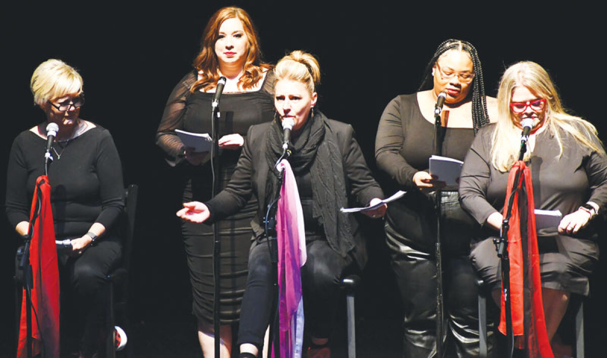  Cast members perform in a previous Turning Point fundraising production of “The Vagina Monologues.” 