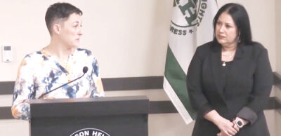  At the Feb. 23 meeting of the Madison Heights City Council, officials were briefed on the police co-responder program by its supervisor Hillary Nusbaum, left, and Trisha Zizumbo, the chief operating officer at Oakland County Health Network.  