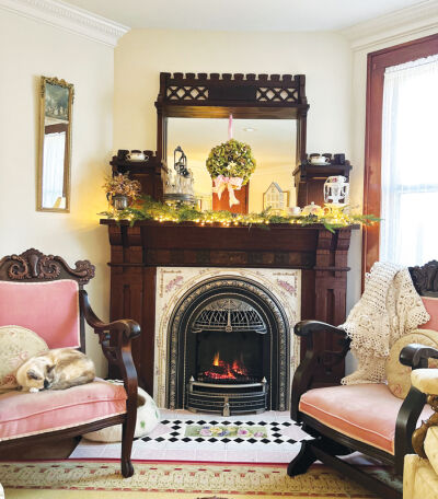  Different pieces of china were used to decorate a fireplace at  Goldstein’s home. 