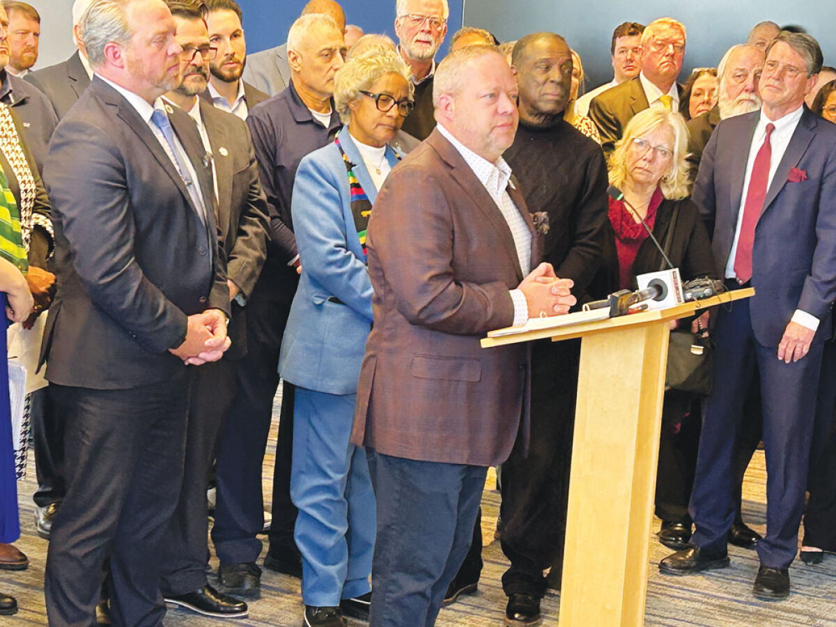  Rochester Hills Mayor Bryan Barnett speaks against proposed state legislation that would restrict local zoning decisions at a Feb. 24 news conference. 