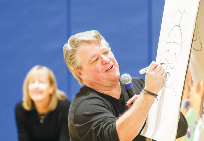  From a young age, Darrin Brege always knew he wanted to be an artist. When visiting Black Elementary School in Sterling Heights, Brege demonstrated how he starts each character idea with a stick figure and then adds different shapes to complete the look.  