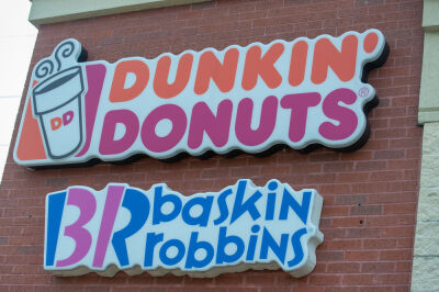  Signs advertise a combination Dunkin' and Baskin-Robbins in Hillsborough, New Jersey, in 2019. 