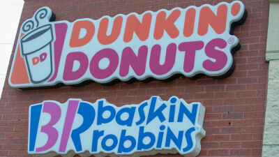  Signs advertise a combination Dunkin' and Baskin-Robbins in Hillsborough, New Jersey, in 2019. 