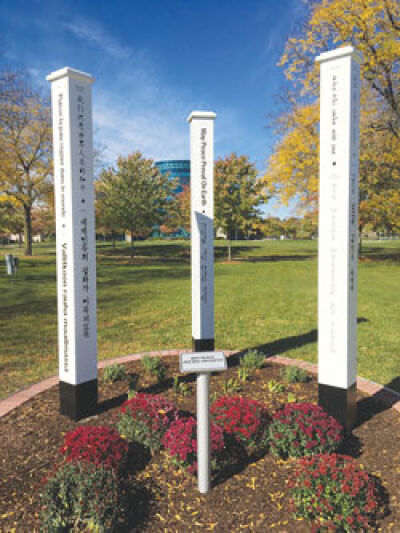  The Peace Poles, at Southfield’s municipal campus, are the latest art installation to grace the city. A dedication will follow in early November.  