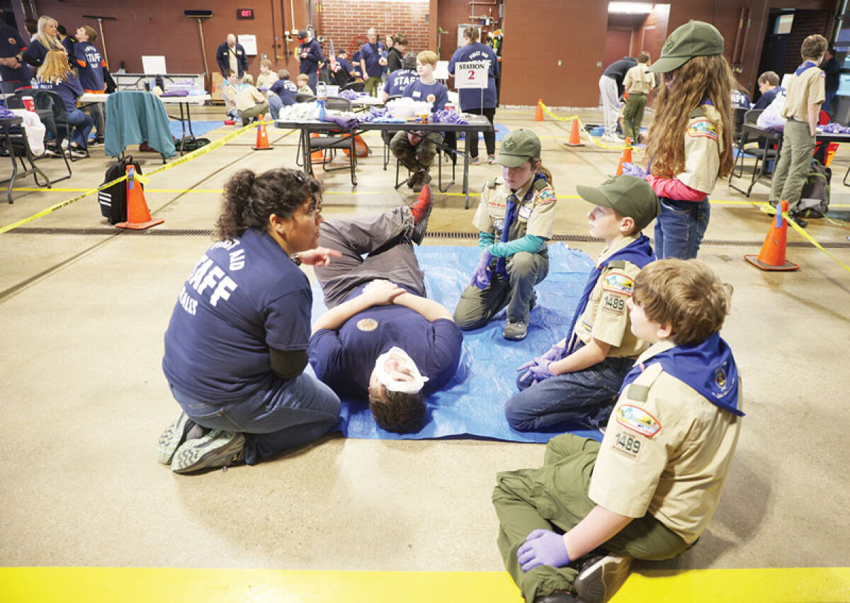  Members of Scouting America are taught potentially life-saving skills during the First Aid Rally at Troy Fire Station No. 3 March 7. 