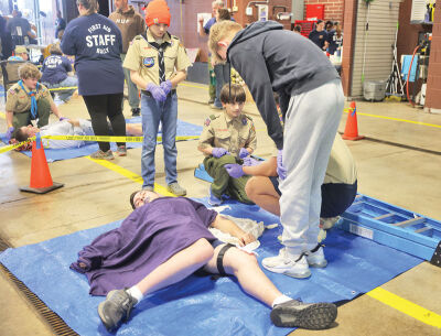  Teams of scouts treated patients with a variety of ailments during the First Aid Rally at Troy Fire Station No. 3 March 7. 