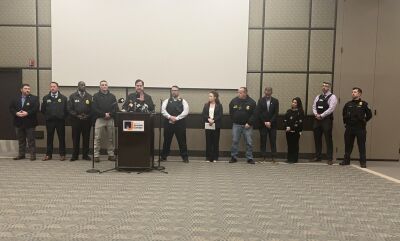  During a press conference at the Jewish Community Center in West Bloomfield March 12, Oakland County Sheriff Michael Bouchard, center, briefed reporters on the attack at Temple Israel. 