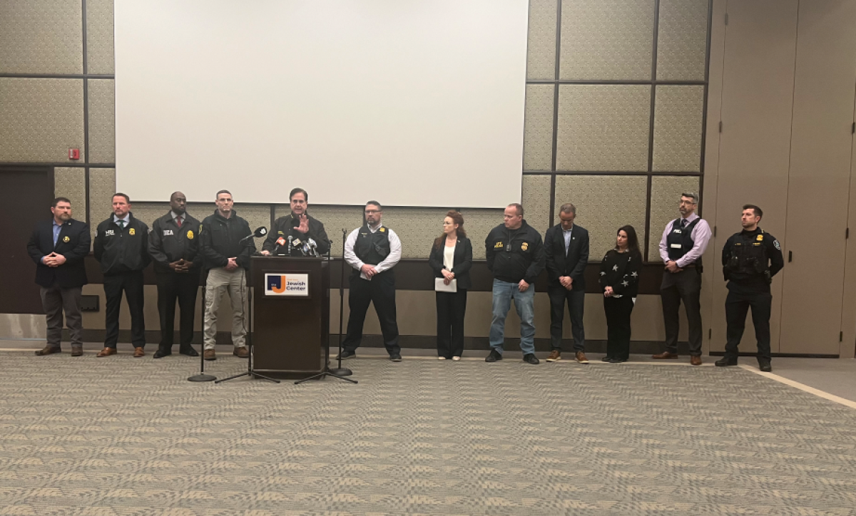  Local, county, state and federal law enforcement officials took questions at a press conference March 12 after a shooting at Temple Israel in West Bloomfield.  