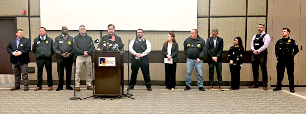  Local, county, state and federal law enforcement officials took questions at a press conference March 12 after a shooting at Temple Israel in West Bloomfield. 