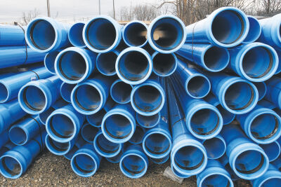  A stack of new plastic piping stacked in the yard at the Madison Heights Department of Public Services. The piping will be used in a project to replace cast-iron water lines this spring. 
