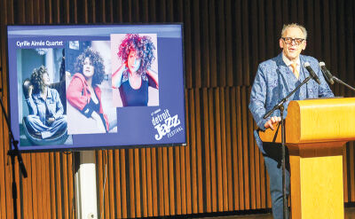  Detroit Jazz Festival Foundation President and Artistic Director Chris Collins announces the lineup for this year’s festival at a preview event March 25 at the Gretchen C. Valade Jazz Center on the Wayne State University campus in Detroit. 