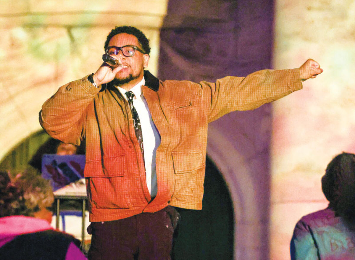  Southfield-based music artist Khalfani performs on March 27. He was one of two performers for “Hip Hop Expansion.” 