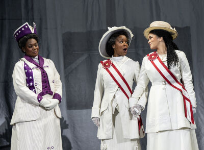  Danyel Fulton as Ida B. Wells, Trisha Jeffrey as Mary Church Terrell and Victoria Pekel as Phyllis Terrell perform in the first national touring company of “Suffs.” 