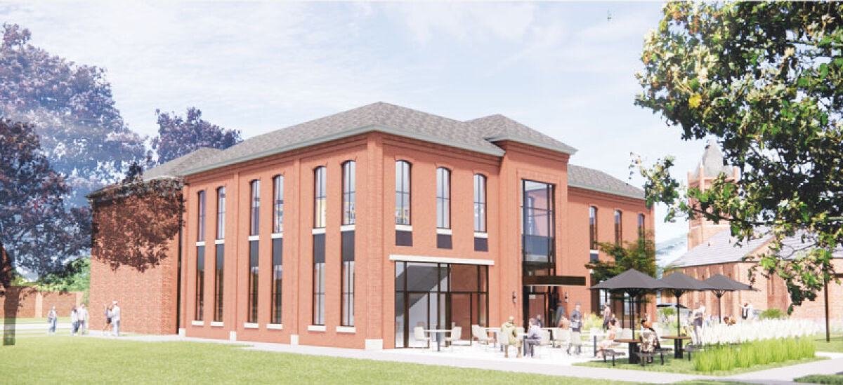  This rendering shows the exterior of a proposed new Fraser Public Library. 