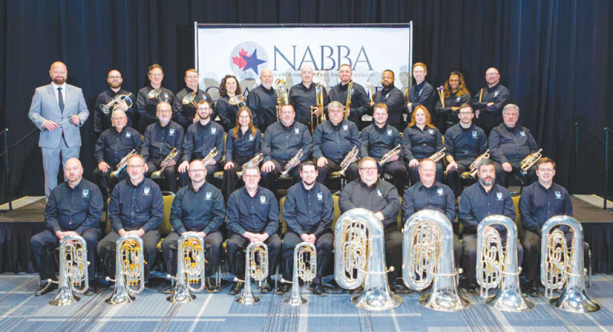  The Five Lakes Silver Band poses for a photograph at the 2026 North American Brass Band Association Championships. The band has reclaimed its championship title after previously winning in 2023. 