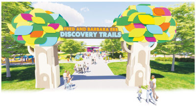  This rendering shows the front entrance that is being built for the Fred and Barbara Erb Discovery Trails. 