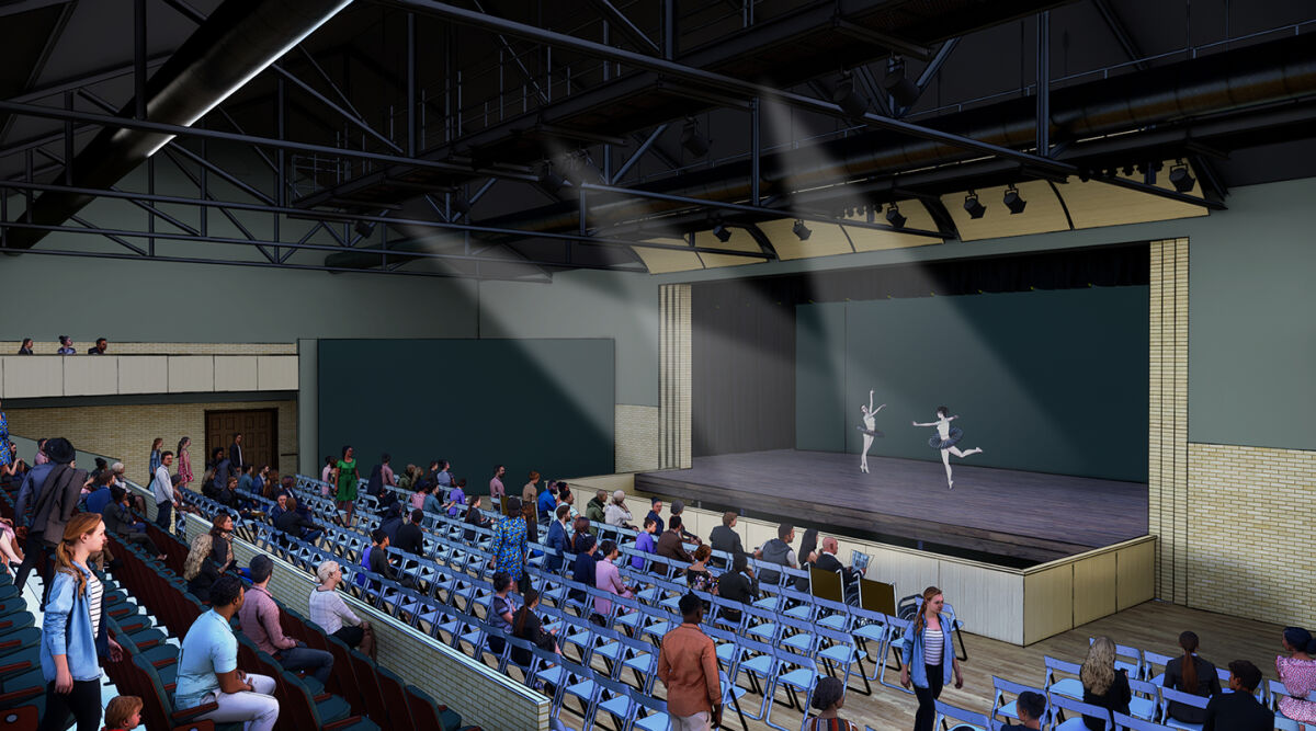  A rendering shows the audience view of The Bailey Center for the Performing Arts.  