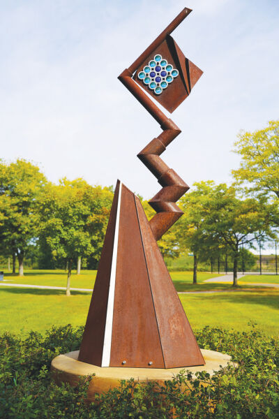  The Nordin brothers, Erik and Israel, created this sculpture in memory of Sterling Heights police officer Mark Sawyers. It is located in Sawyers Memorial Park.  