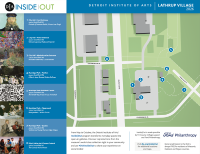  This graphic shows where to find each art piece for the Inside|Out art installation in Lathrup Village. 