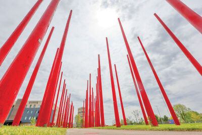  “Red Pole Park” is located on Northwestern Highway. It’s across from Staybridge Suites, located at 26060 Northwestern Highway. 