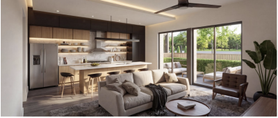 This rendering shows the potential interior of the apartments.