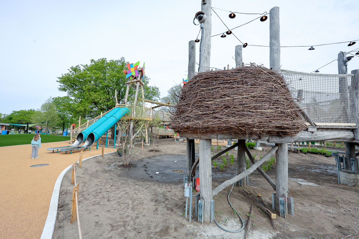  What kind of bird made that nest? The Detroit Zoo’s Fred and Barbara Erb Discovery Trails feature this elevated play structure, "Treetop Crossing." 