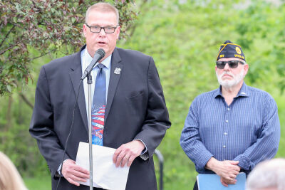  State Rep. Ron Robinson, left, and Utica Mayor Gus Calandrino both gave speeches honoring those who died while serving their country in the military during the city of Utica’s annual Memorial Day ceremony on May 24 at Memorial Park. 