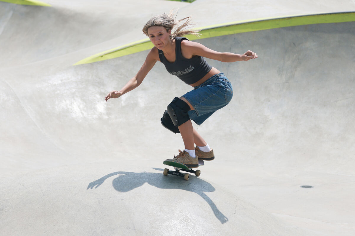  Sydney Sarotte, of Beverly Hills, participates in Ferndale’s Skate Jam at Geary Park on June 7, 2025. 