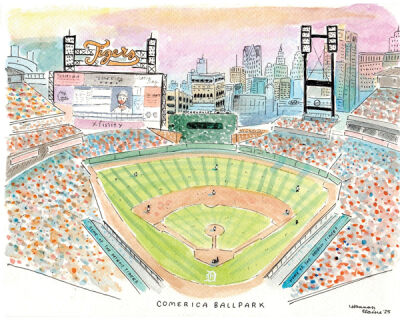  A ballgame at Comerica Park, as depicted by Hannah Elaine. 
