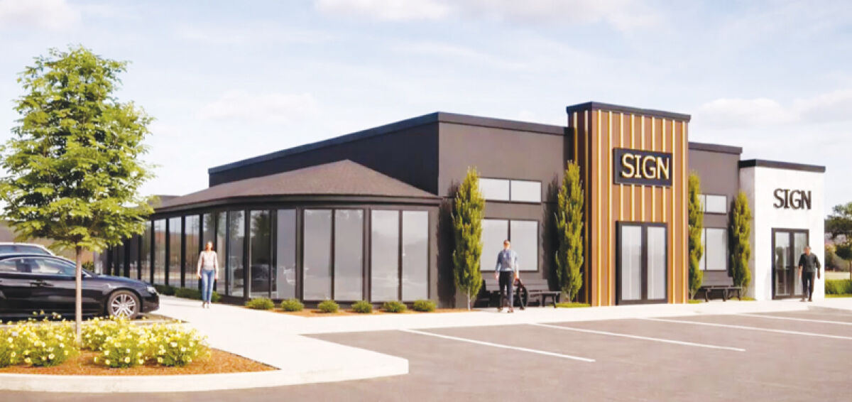  A rendering shows the new restaurant and adjoining hookah lounge proposed for the site of a former Chili’s restaurant. 