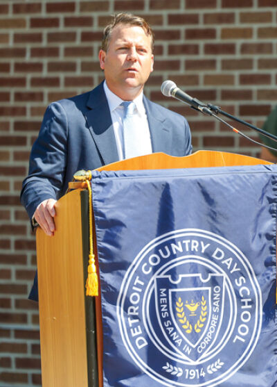  Richard Dempsey, head of school, spoke during the Detroit Country Day School groundbreaking for Shaw Stadium.  