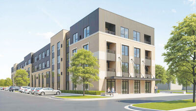  This rendering shows a view of the proposed apartment building. 