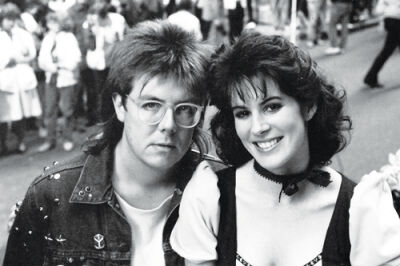  This photo from the set of “Ferris Bueller’s Day Off” shows writer-director John Hughes and Annette Thurman, who was a participant in the famous parade scene of the film. 