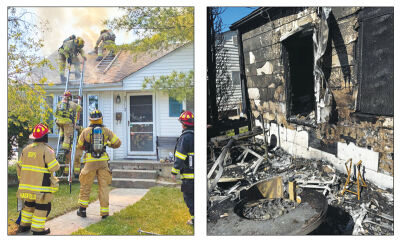  LEFT: The Berkley Department of Public Safety fights a fire at a home on Prairie Avenue in Berkley May 29. RIGHT: A fire in Berkley destroyed the rear of a home May 29 on Prairie Avenue. 